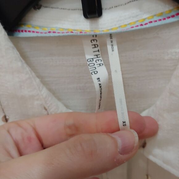 Feather Bone Anthro White Sequin Button Up Top XS - Picture 5 of 6